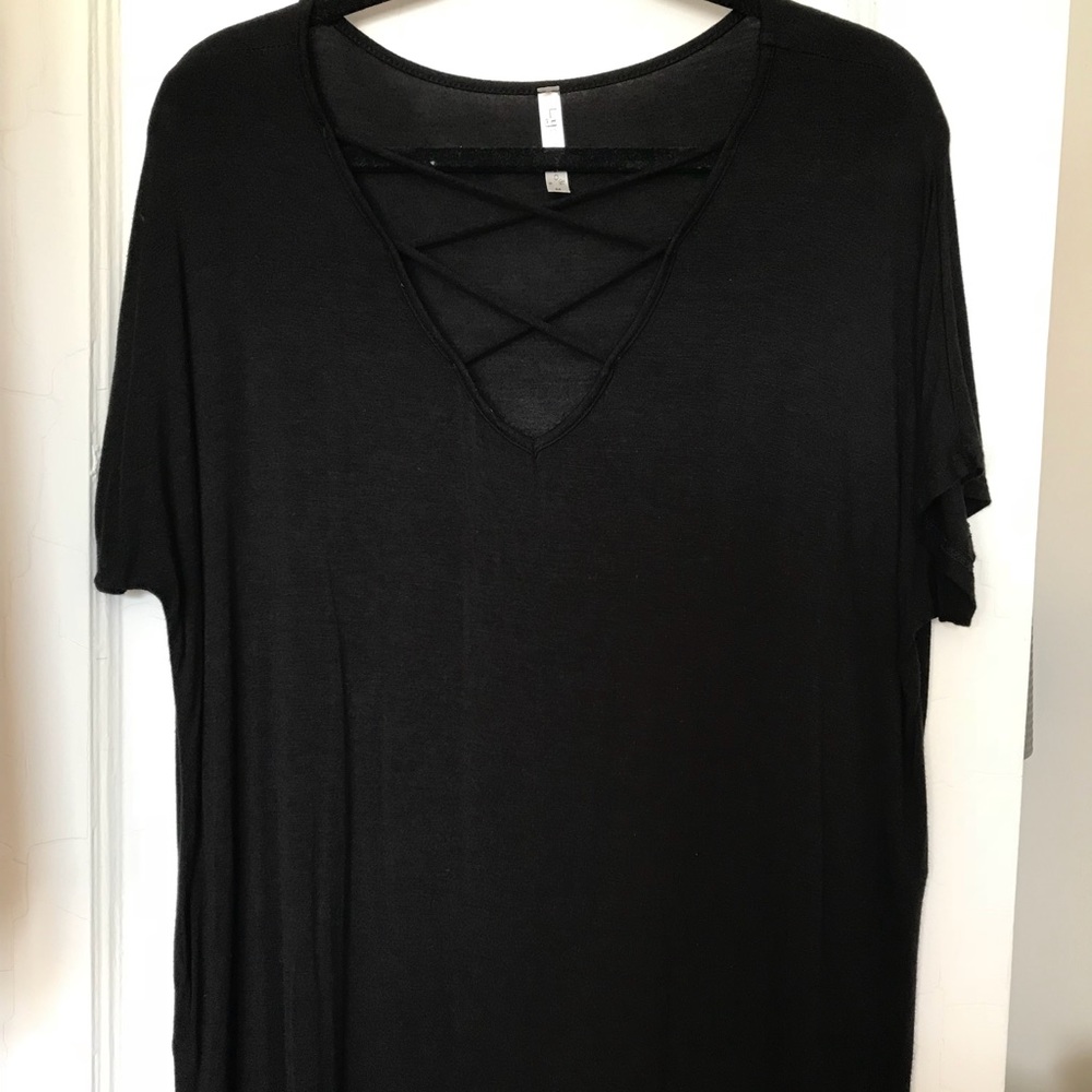 Black Tunic Top with Front Cross Straps
